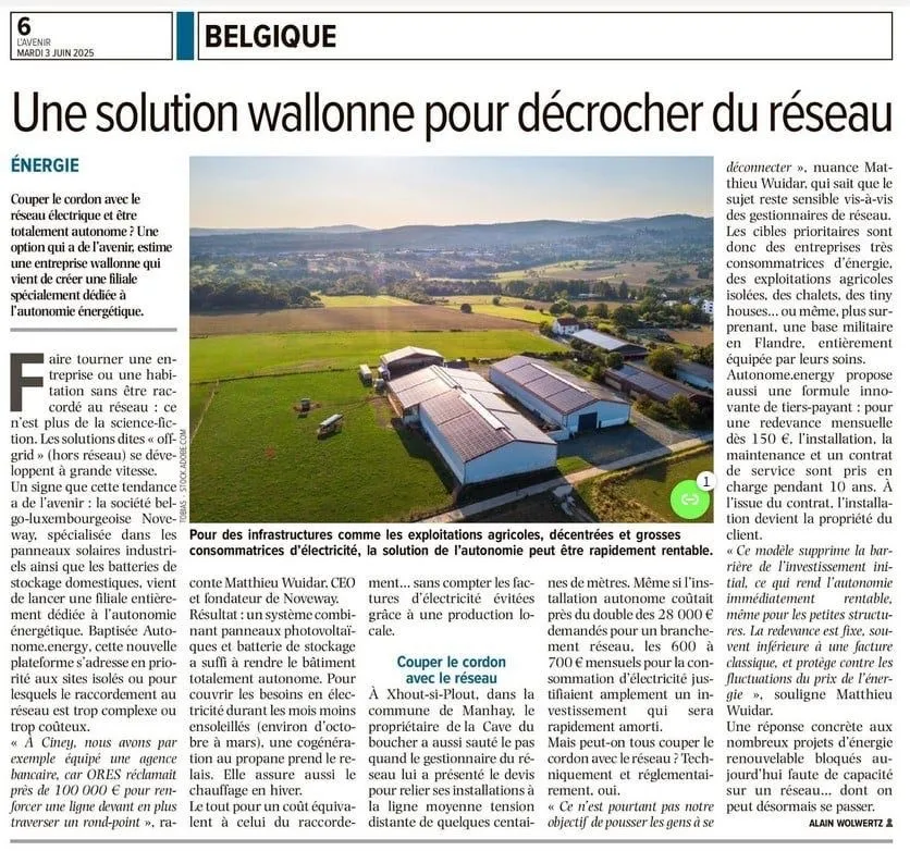 Merci au journal L’avenir qui parlait ce matin de nos solutions autonomes et offgrid !